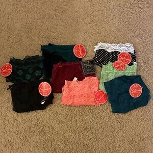 Splendies Lot of 8 pair Lace Underwear- Black, Green, Pink, Burgundy